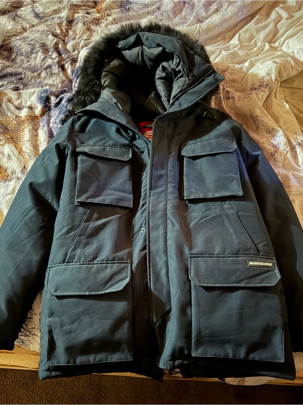 Men's Black Insulated Parka Jacket with Hood